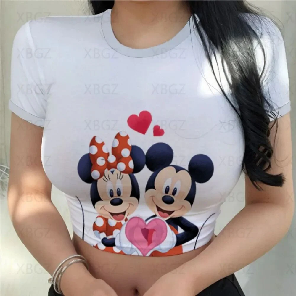 Party Woman Clothes Sexy Women's T-shirt Slim Fit Crop Top Print Y2k Tight Fashion Blouses 2022 Mickey T-shirts Minnie Mouse 3XL - Image 13