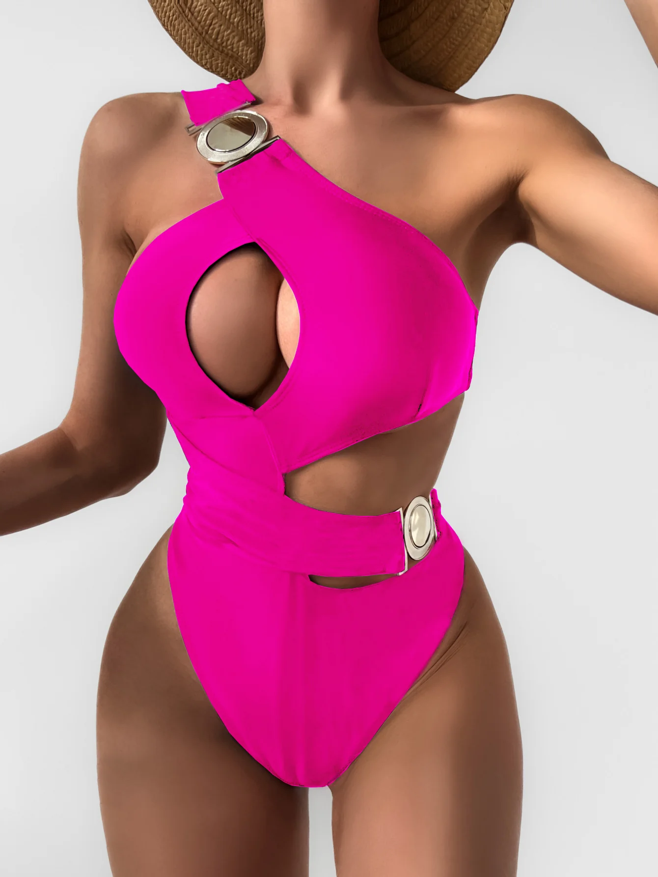 PASUXI 2023 Latest Design One Shoulder Two Piece Swimsuit Bikini High Waist Solid Color Beach Swimwear - Image 22
