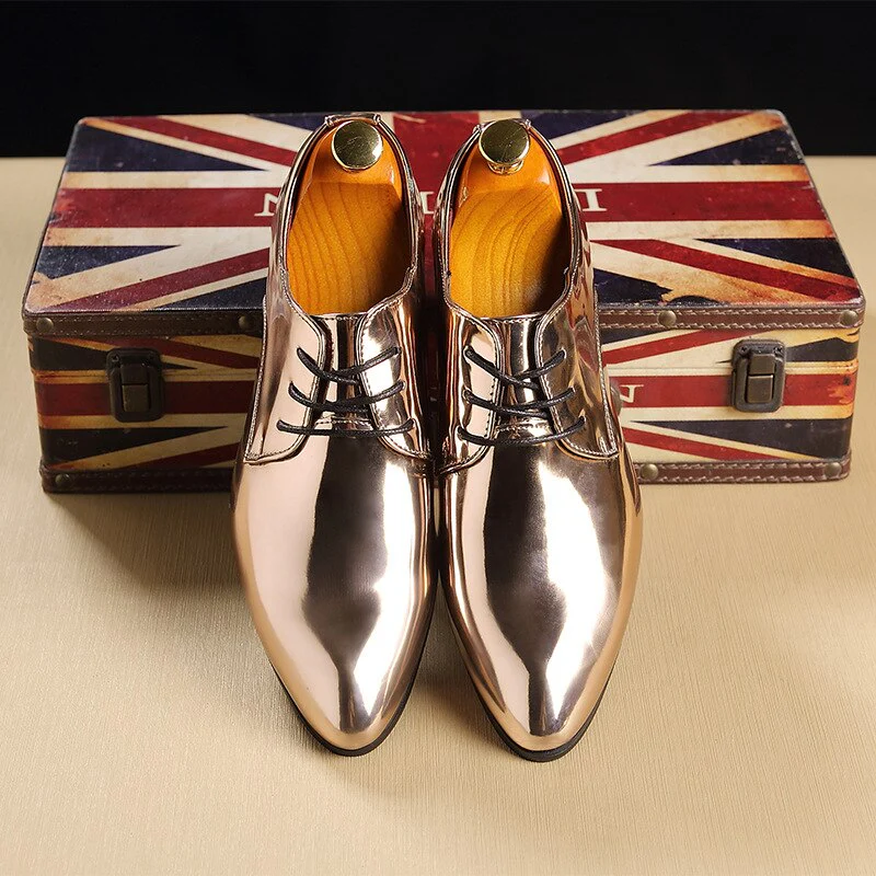 Patent Leather Men Wedding Shoes Gold Blue Red White Oxfords Shoes Designer Pointed Toe Dress Shoes Big Size 37-48 - Image 8