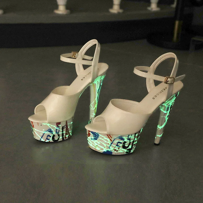 Patent Leather Stiletto High Heels Womens Platform Sandals Super High Pumps Fluorescence Punk Sandals Pole Dancing Shoes Women - Image 7