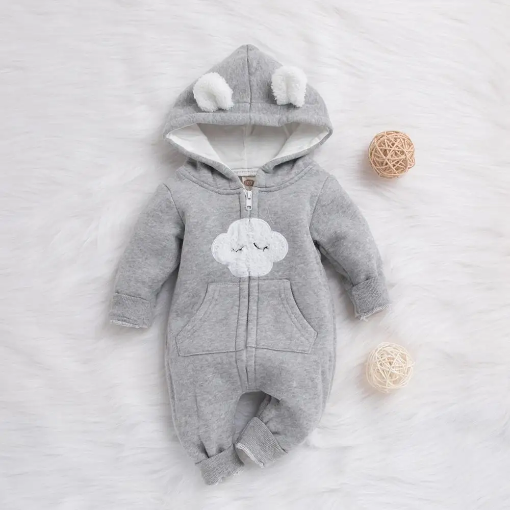 PatPat Winter Baby Adorable Cloud Hooded Baby Rompers for Baby Boys and Baby Girls Warm Unisex Baby Bodysuit Clothes - Image 2