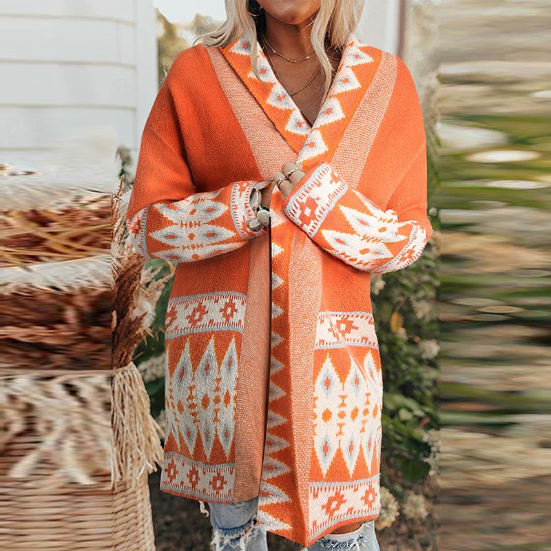 Pattern European and American Style Mid Length Long Length Outwear Knitting Cardigan - Image 13