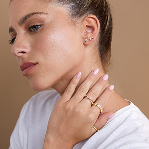 PAVOI 14K Gold Plated Round Cubic Zirconia Flat Back Studs (3 Millimeters, Yellow Gold) - Image 3