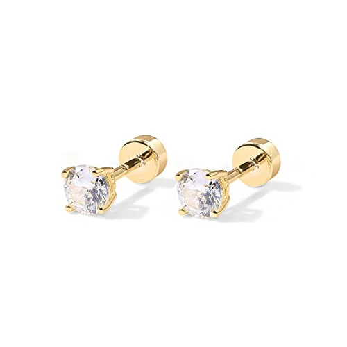 PAVOI 14K Gold Plated Round Cubic Zirconia Flat Back Studs (3 Millimeters, Yellow Gold) - Image 5
