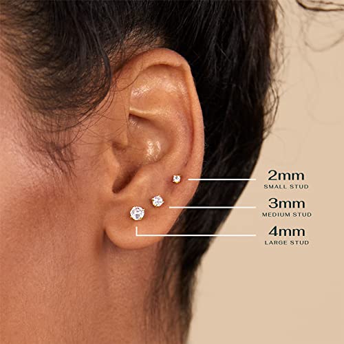 PAVOI 14K Gold Plated Round Cubic Zirconia Flat Back Studs (3 Millimeters, Yellow Gold) - Image 6