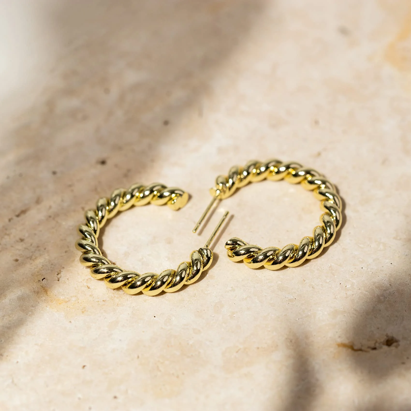 PAVOI Womens 14K Plated – Yellow Gold - Sterling Silver Rope Round Hoop Earring - Image 3