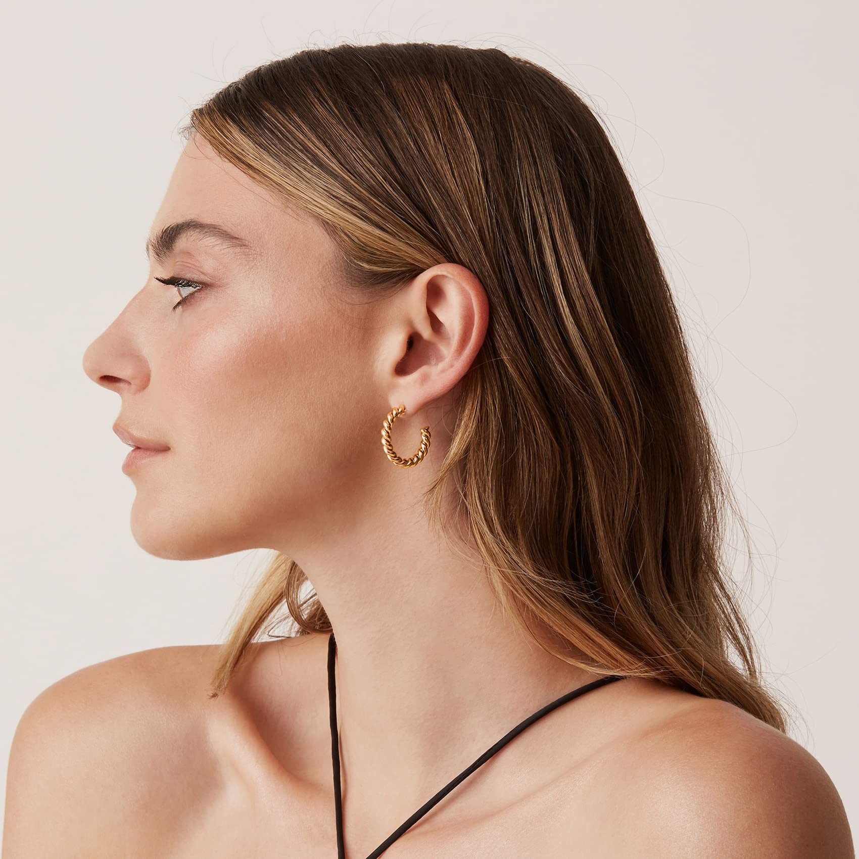 PAVOI Womens 14K Plated – Yellow Gold - Sterling Silver Rope Round Hoop Earring - Image 4