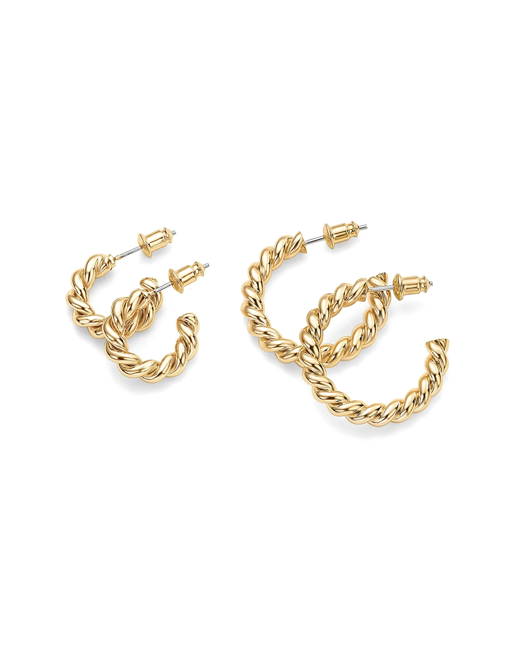 PAVOI Womens 14K Plated – Yellow Gold - Sterling Silver Rope Round Hoop Earring - Image 5