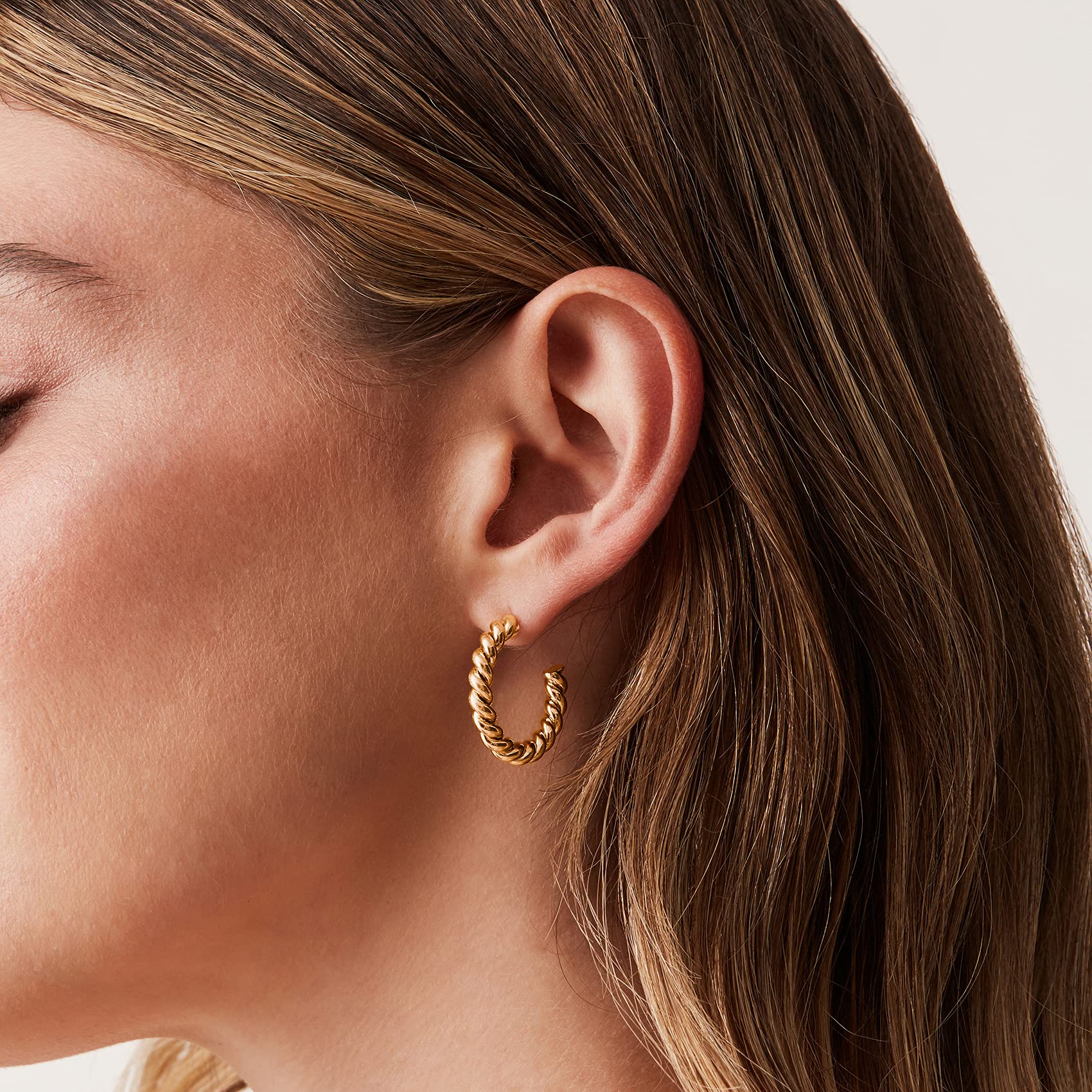 PAVOI Womens 14K Plated – Yellow Gold - Sterling Silver Rope Round Hoop Earring - Image 6