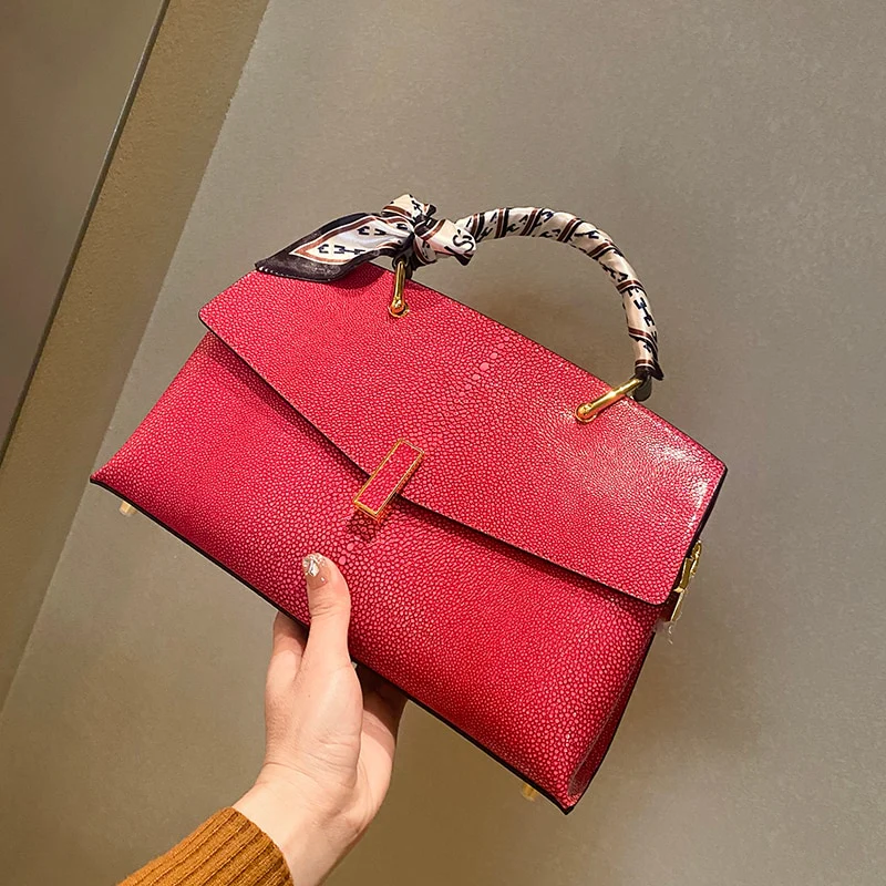 Pearl Fish Leather Pattern Women Handbags Luxury Fashion Lady Shell Bag Cowhide Shoulder Messenger Bag Portable Women's Tote Bag - Image 4