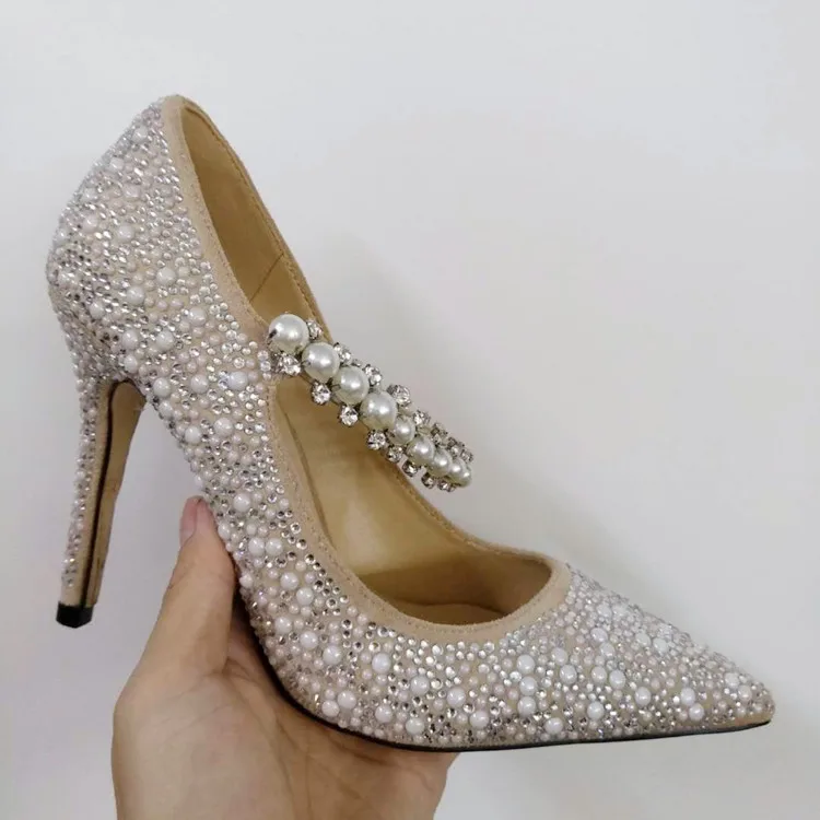 Pearl Slippers Shoes Women Basic 2023 Summer Flock Shiny Rhinestones Pointed Toe Flats Pearl Slippers Fashion Party Women Shoes - Image 6