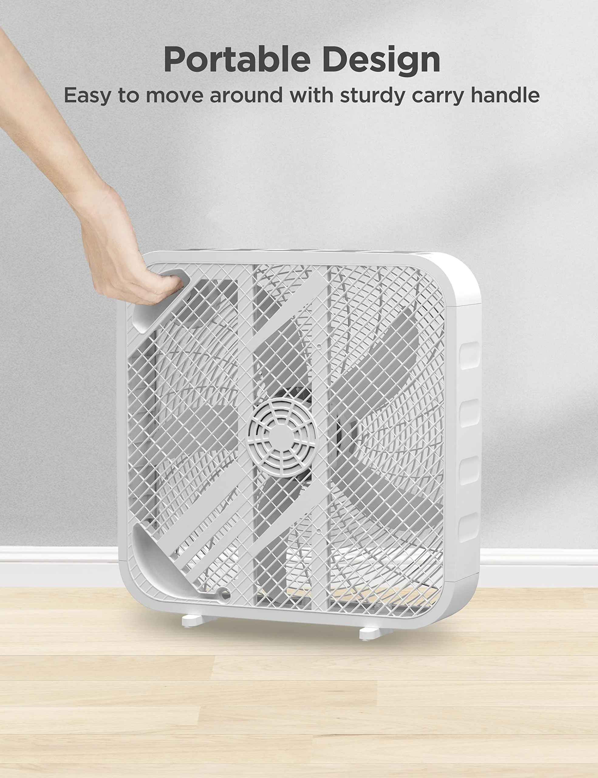 PELONIS 3-Speed Box Fan for Full-Force Circulation with Air Conditioner, White - Image 7