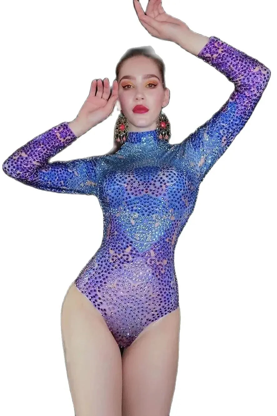 Performance clothes, nightclubs, bars, female singers, full diamond five degree printed hollowed out long sleeved high fork seri - Image 4