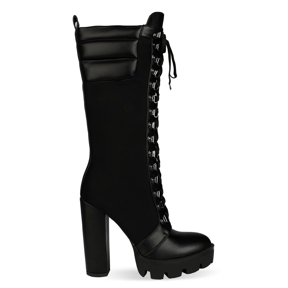 Perixir Boots Women Fashion Camouflage Print Long Boots Winter Thick Heel Platform Mid-Calf Boots Knee High female+shoes - Image 2