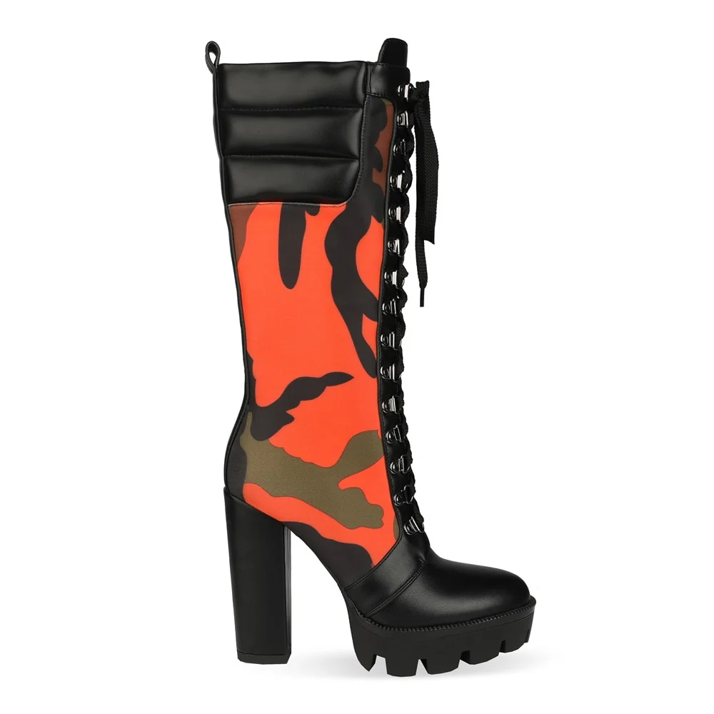 Perixir Boots Women Fashion Camouflage Print Long Boots Winter Thick Heel Platform Mid-Calf Boots Knee High female+shoes - Image 3