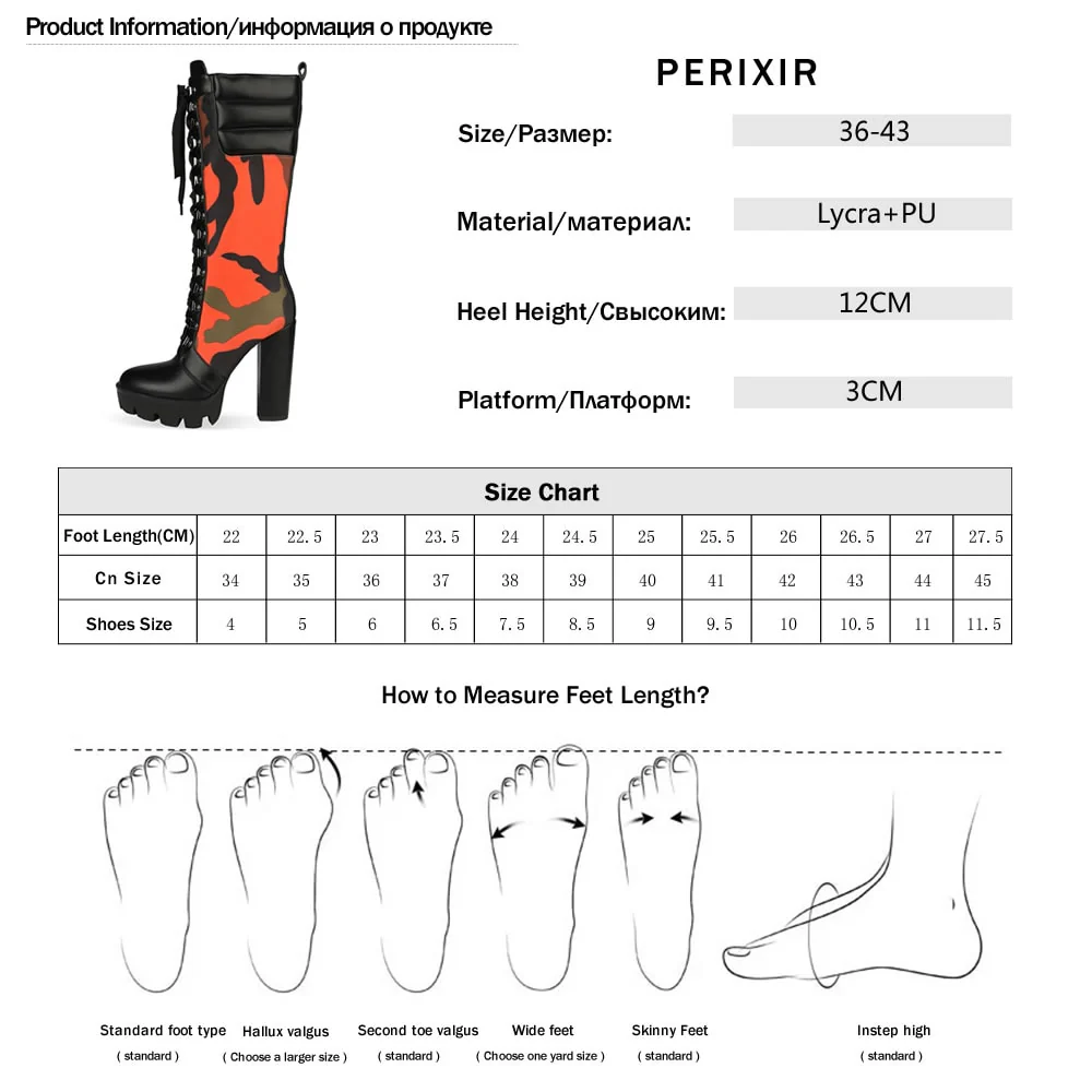 Perixir Boots Women Fashion Camouflage Print Long Boots Winter Thick Heel Platform Mid-Calf Boots Knee High female+shoes - Image 7