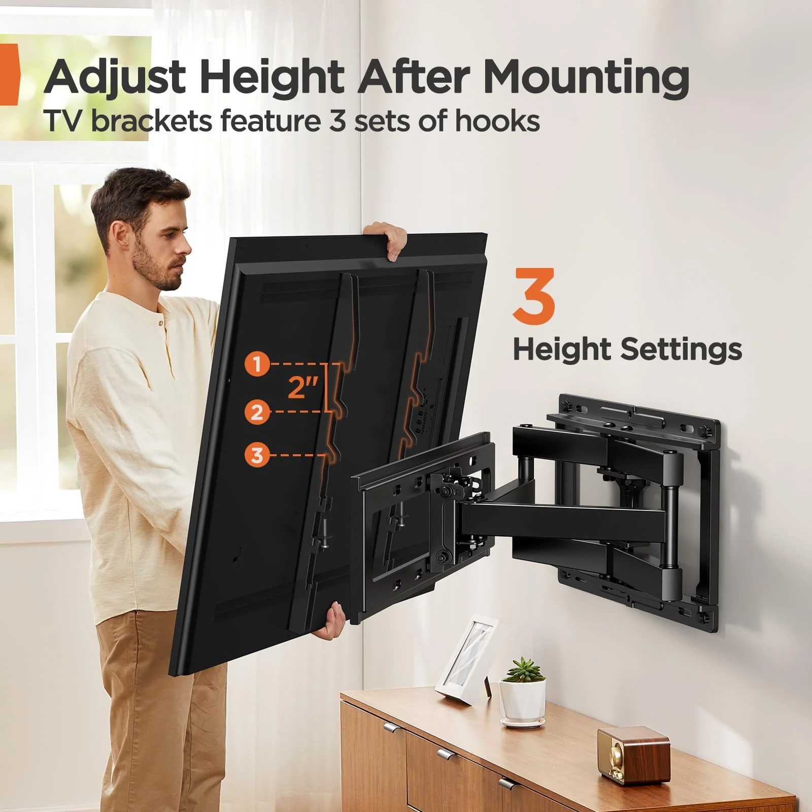 Perlegear Full Motion TV Wall Mount for 26-65 inch TVs, TV Bracket Supports Swivel Articulating Level Extension Tilt Arms, Max VESA 400x400mm up to 99lbs, 16" Wood Studs, PGMFK4 - Image 5