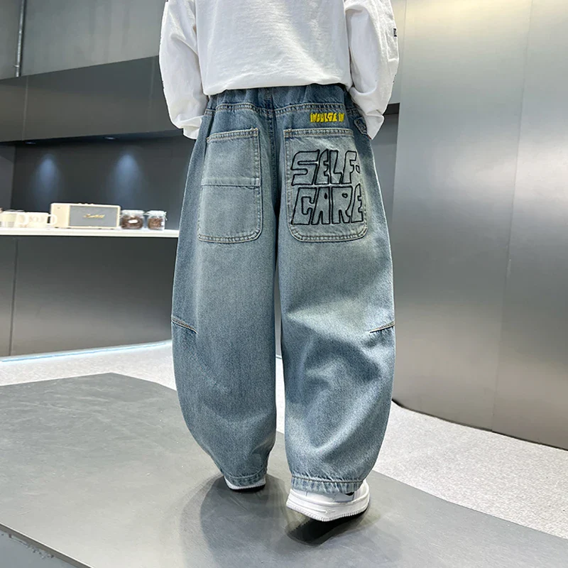 personalized workwear jeans Spring and Autumn 2025 Spring and Autumn New Straight Pants Boys  Wide Legs Handsome Trendy 5-15 yea - Image 4