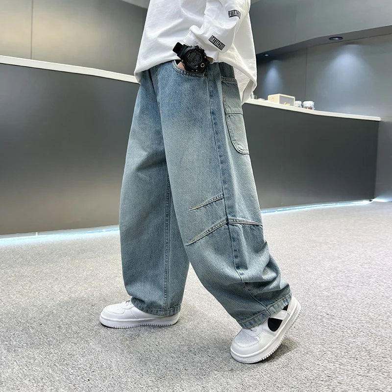 personalized workwear jeans Spring and Autumn 2025 Spring and Autumn New Straight Pants Boys  Wide Legs Handsome Trendy 5-15 yea - Image 6
