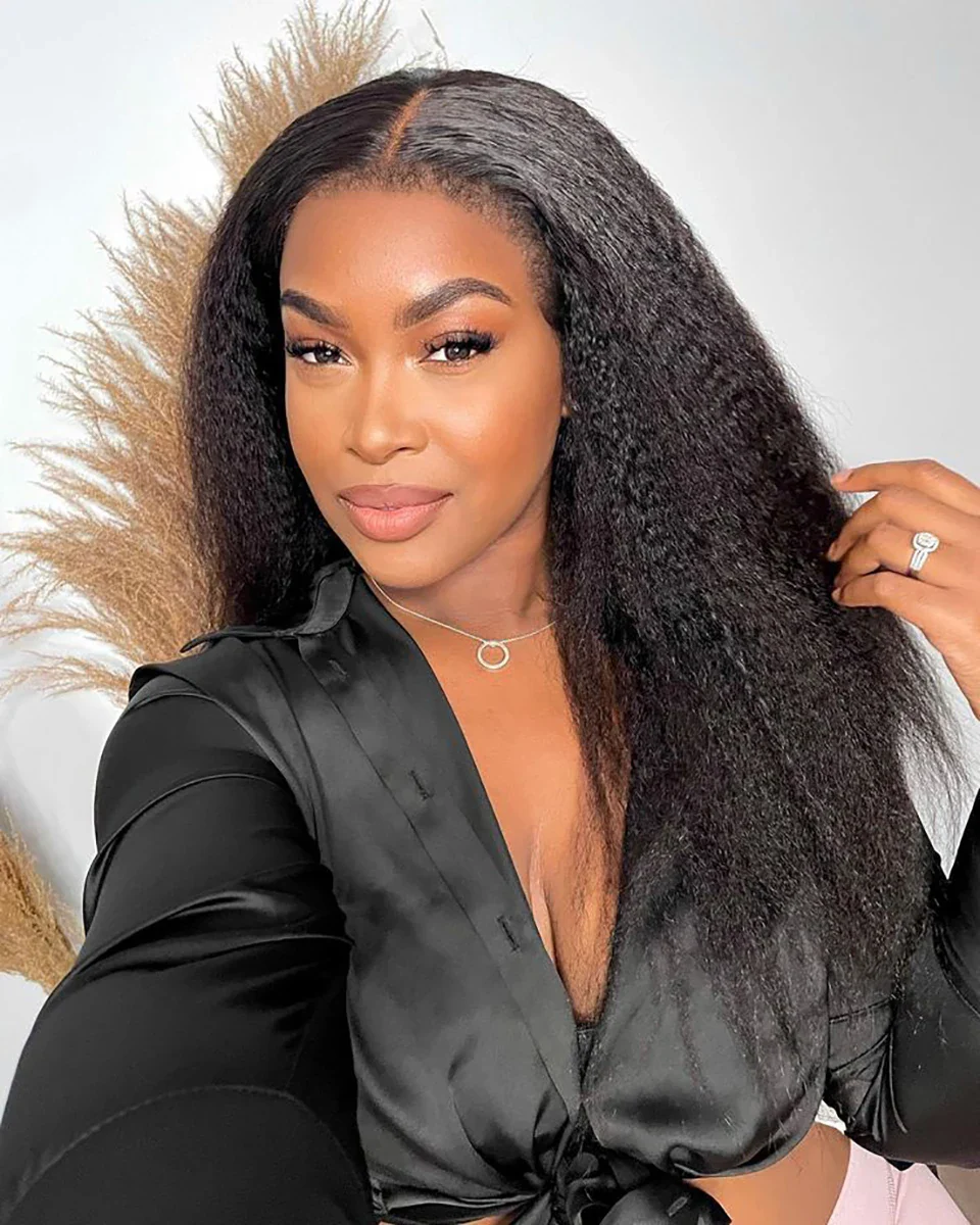 Peruvian Yaki Straight Human Hair Wig Kinky Straight Lace Frontal Wig 13x4 Lace Front Wigs Human Hair Wig For Women