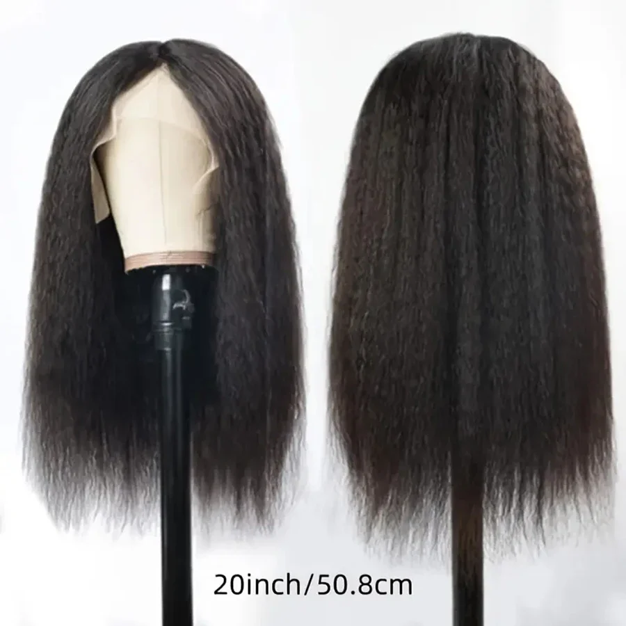 Peruvian Yaki Straight Human Hair Wig Kinky Straight Lace Frontal Wig 13x4 Lace Front Wigs Human Hair Wig For Women - Image 4