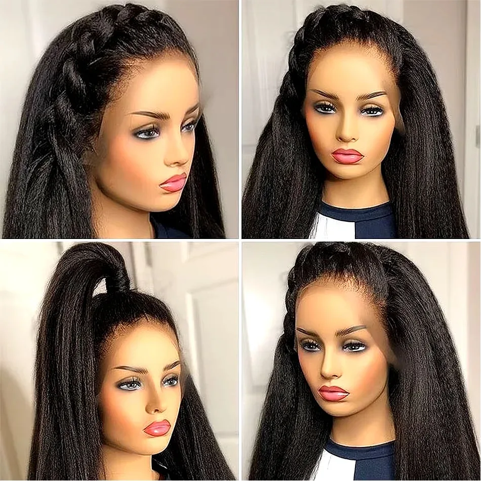 Peruvian Yaki Straight Human Hair Wig Kinky Straight Lace Frontal Wig 13x4 Lace Front Wigs Human Hair Wig For Women - Image 5