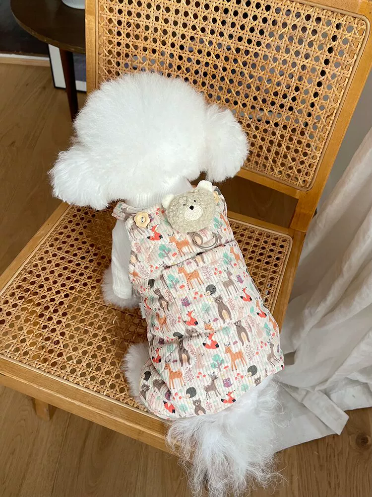 Pet Clothes Fall and Winter New Arrival Quilted Fleece-lined Suspenders Teddy Bichon Dog Cat Traction Buckle Thickened Outwear - Image 4