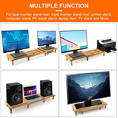 Pezin & Hulin Computer Monitor Stands for Desk, Dual Monitor Stand Riser, Desktop Oraganizer 3 Shelf with Storage, Adjustable Length and Angle, for Laptop, Screen, Printer, Bamboo - Image 6