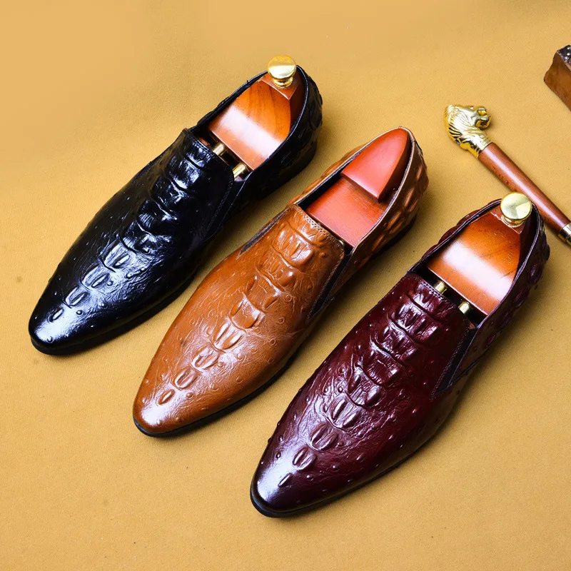 Phenkang Genuine Leather Black Mens Shoes Oxford Office Shoes For Men Luxury Dress Shoes Slipon Wedding Shoes For Men - Image 2