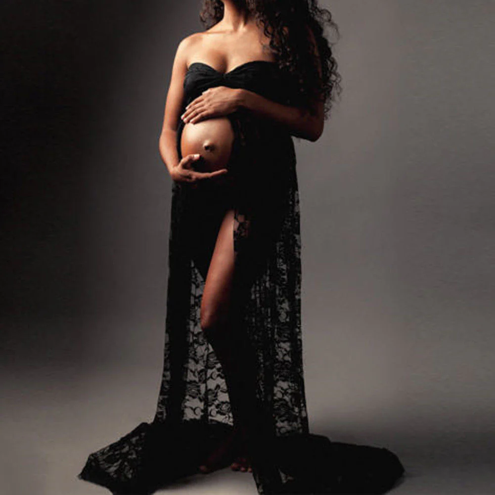 Photography Props Sexy Maternity Dress Sleeveless Strapless Lace Maxi Gown Pregnant Dresses for Photo Shoot Summer Dress - Image 2