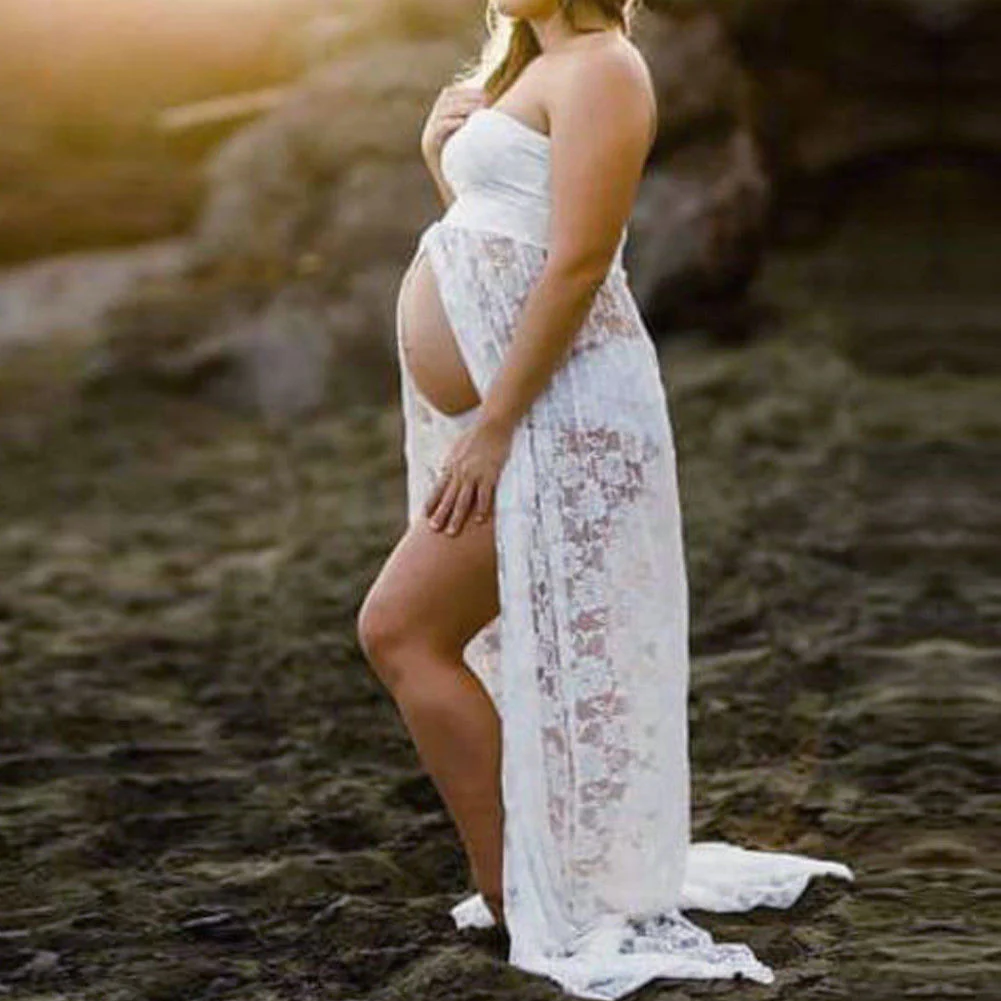 Photography Props Sexy Maternity Dress Sleeveless Strapless Lace Maxi Gown Pregnant Dresses for Photo Shoot Summer Dress - Image 3