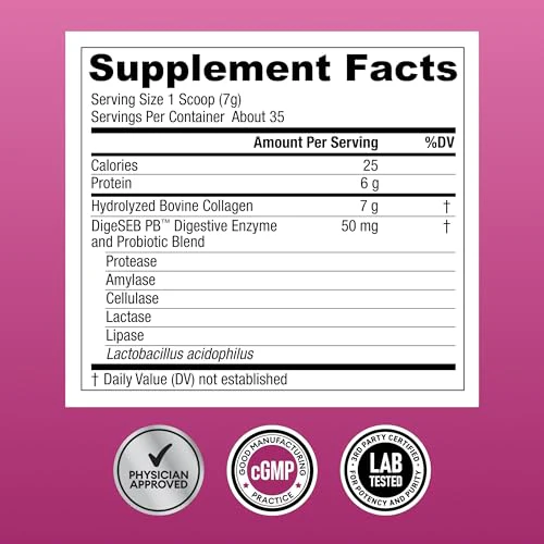 Physician's CHOICE Collagen Peptides Powder w/Digestive Enzymes - Hydrolyzed Protein - Type I & III - Keto Collagen Powder for Women & Men - Hair, Skin, Joints, Workout Recovery - Grass Fed - Non-GMO - Image 8