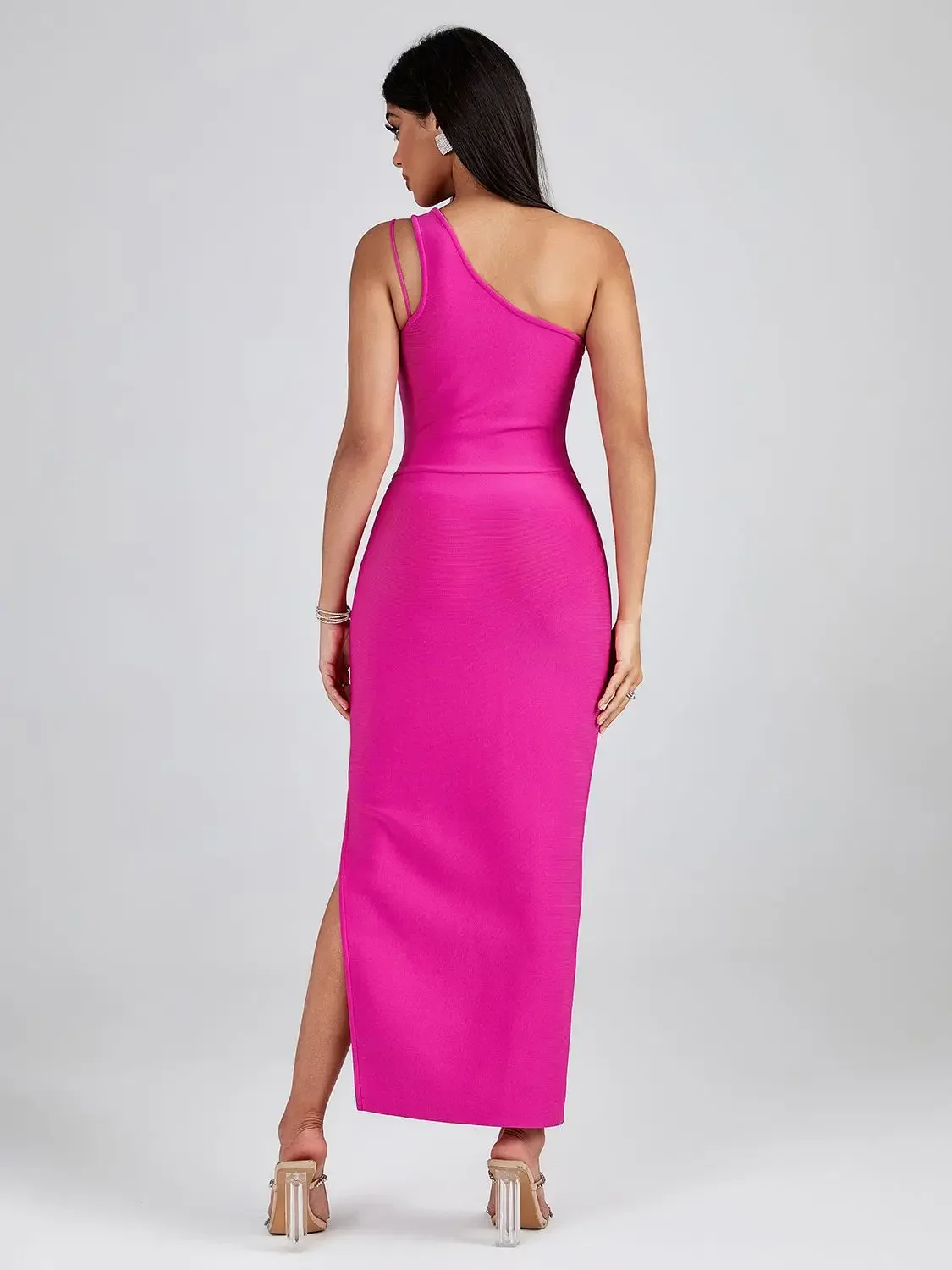 Pink Bandage Dress Women Midi Party Dress Bodycon Elegant Draped Sexy Cut Out Birthday Evening Club Outfits Summer - Image 6