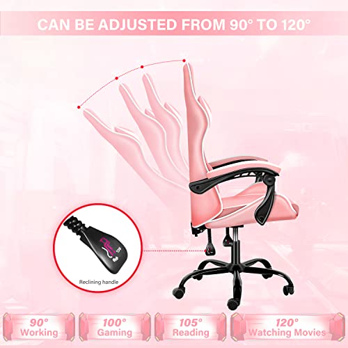 Pink Gaming Chair, Big and Tall Gamer Chair, Racing Style Adjustable Swivel Office Chair, Ergonomic Video Game Chairs with Headrest and Lumbar Support - Image 4