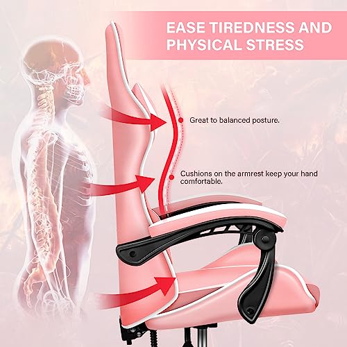 Pink Gaming Chair, Big and Tall Gamer Chair, Racing Style Adjustable Swivel Office Chair, Ergonomic Video Game Chairs with Headrest and Lumbar Support - Image 5