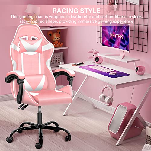 Pink Gaming Chair, Big and Tall Gamer Chair, Racing Style Adjustable Swivel Office Chair, Ergonomic Video Game Chairs with Headrest and Lumbar Support - Image 6