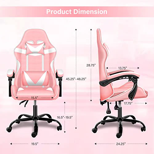 Pink Gaming Chair, Big and Tall Gamer Chair, Racing Style Adjustable Swivel Office Chair, Ergonomic Video Game Chairs with Headrest and Lumbar Support - Image 7