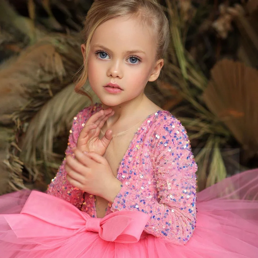 Pink Glitter Illusion Lush Girl Party Dresses Layers Puffy Girl Princess Dress Shiny luxurious Birthday First Communion Dresses - Image 5