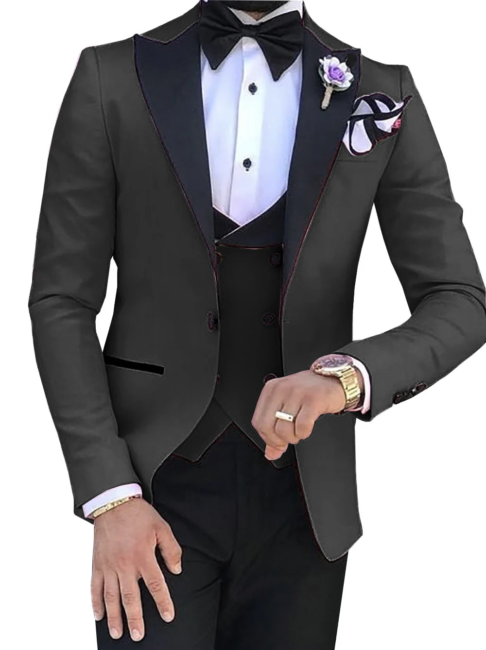 Pink Mens Suits 3 Pieces Slim Fit Casual Business Groomsmen Green Champagne Lapel Tuxedos for Formal Wedding (Blazer+Pants+Vest) - Image 3