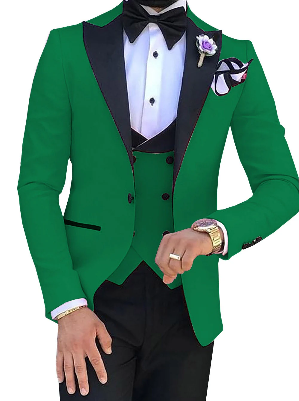 Pink Mens Suits 3 Pieces Slim Fit Casual Business Groomsmen Green Champagne Lapel Tuxedos for Formal Wedding (Blazer+Pants+Vest) - Image 7