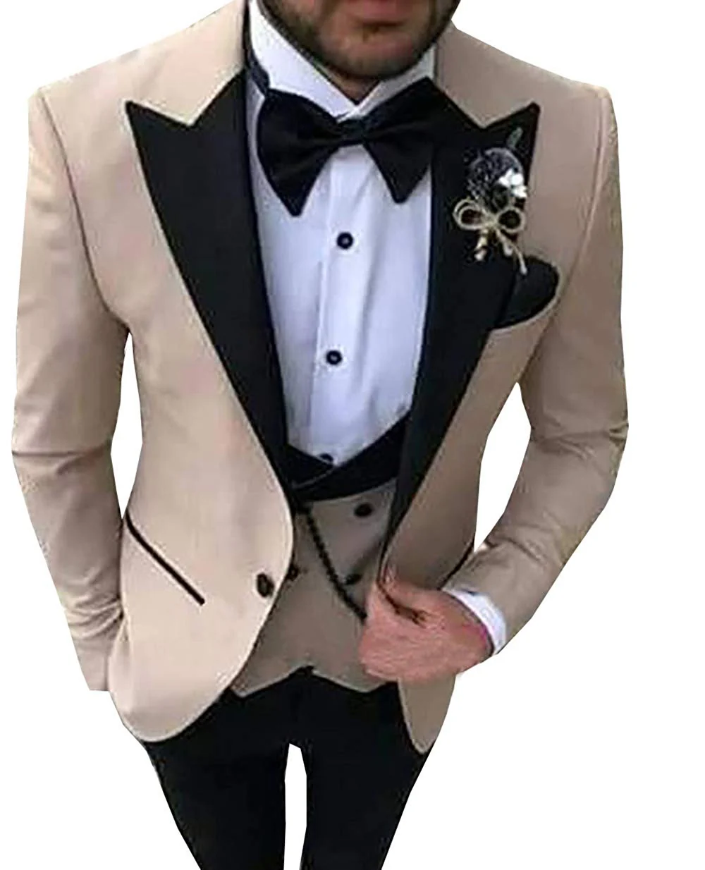 Pink Mens Suits 3 Pieces Slim Fit Casual Business Groomsmen Green Champagne Lapel Tuxedos for Formal Wedding (Blazer+Pants+Vest) - Image 4