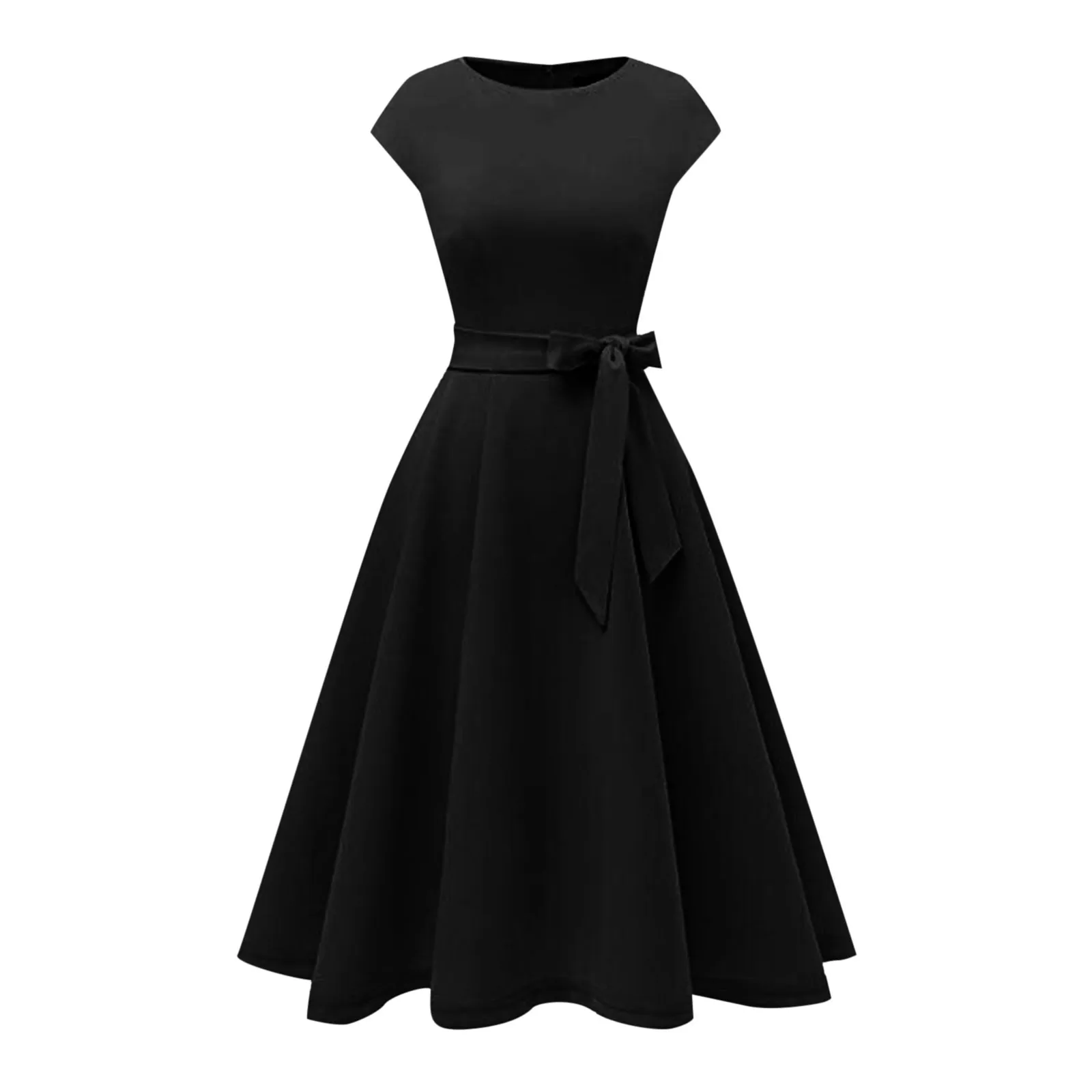 Pink Sleeveless Dress Women Crew Neck Big Swing Dress Vintage Robe Femme Elegant pin up Party Office Midi Dresses Xmas Vestidos - Image 2