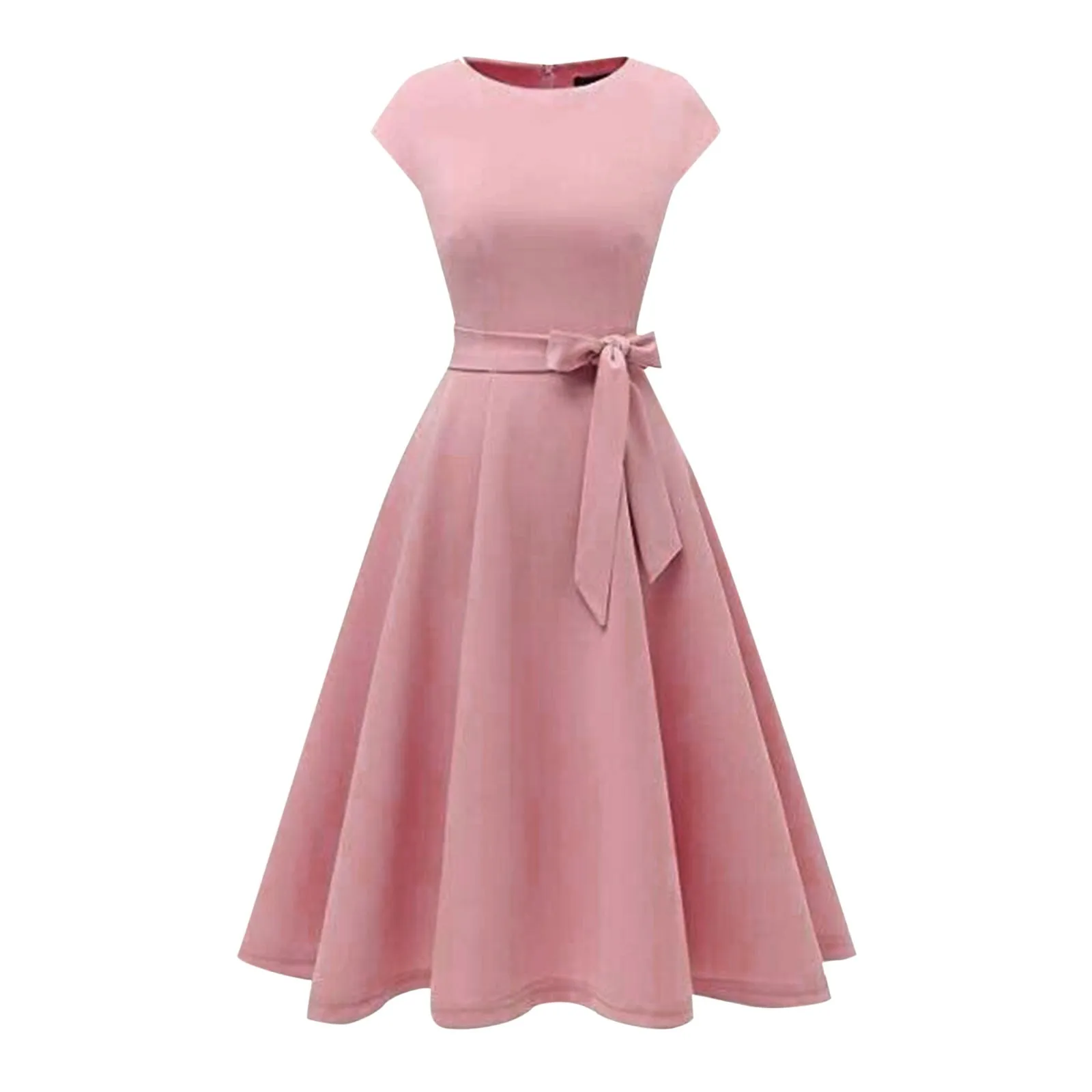 Pink Sleeveless Dress Women Crew Neck Big Swing Dress Vintage Robe Femme Elegant pin up Party Office Midi Dresses Xmas Vestidos - Image 3