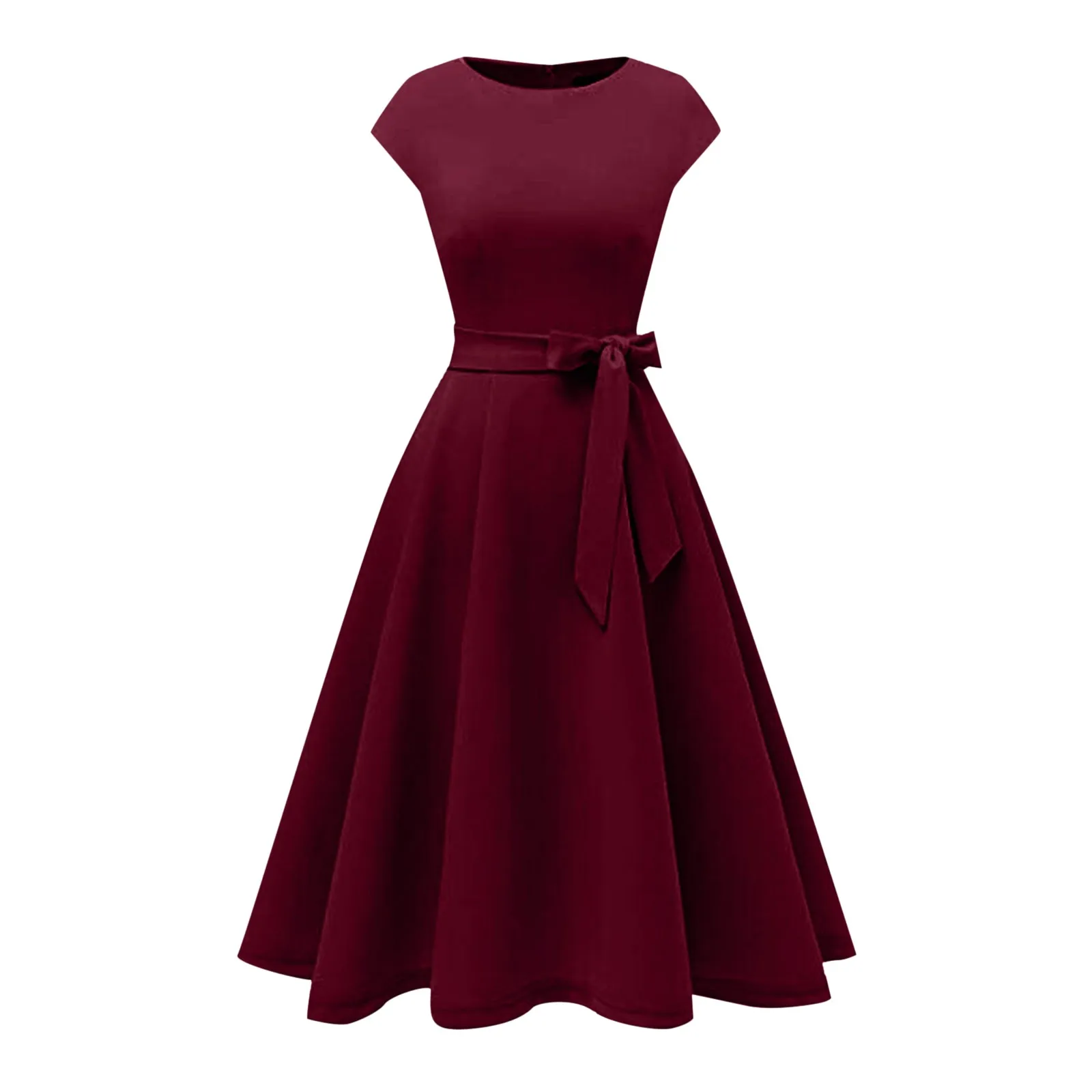 Pink Sleeveless Dress Women Crew Neck Big Swing Dress Vintage Robe Femme Elegant pin up Party Office Midi Dresses Xmas Vestidos - Image 4