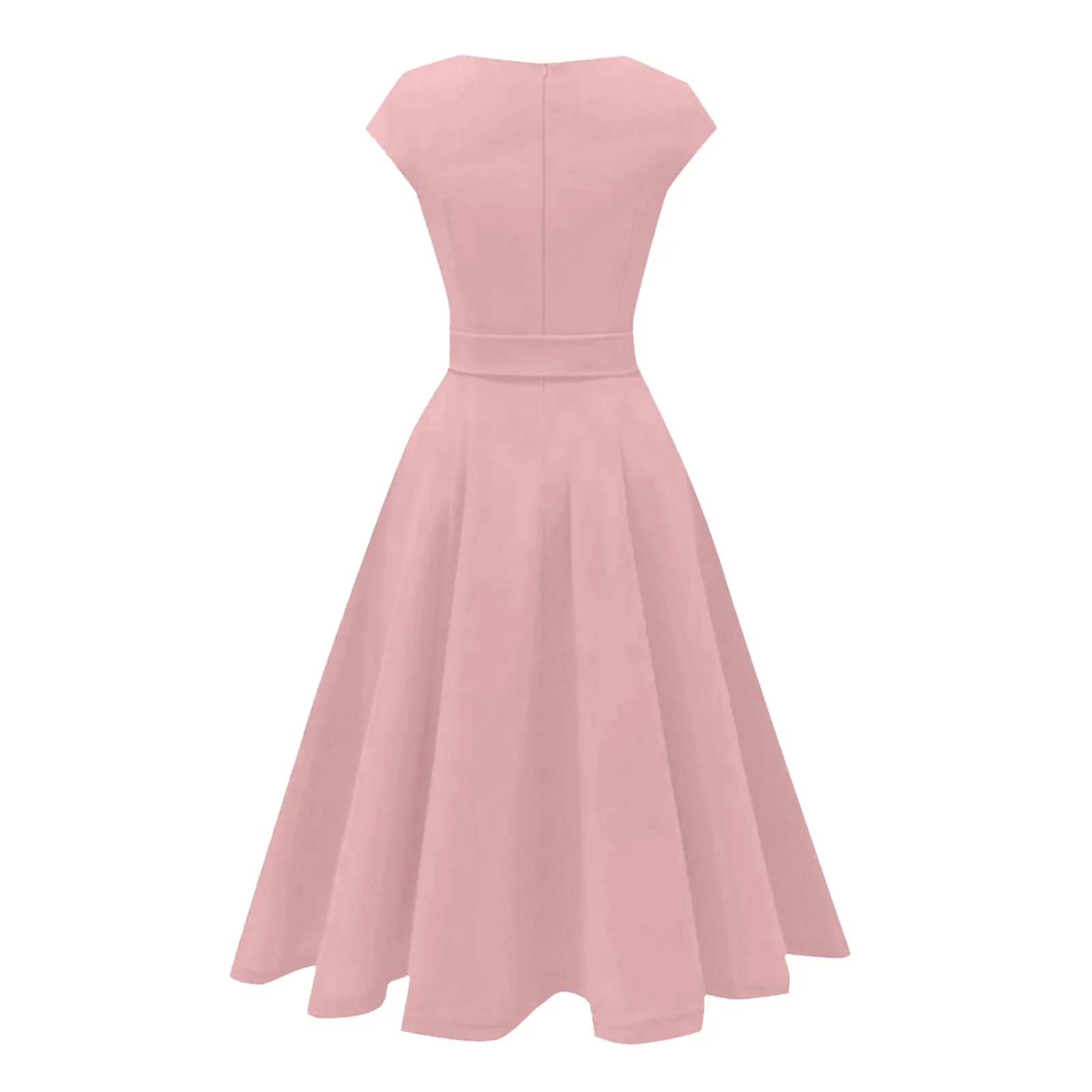 Pink Sleeveless Dress Women Crew Neck Big Swing Dress Vintage Robe Femme Elegant pin up Party Office Midi Dresses Xmas Vestidos - Image 5