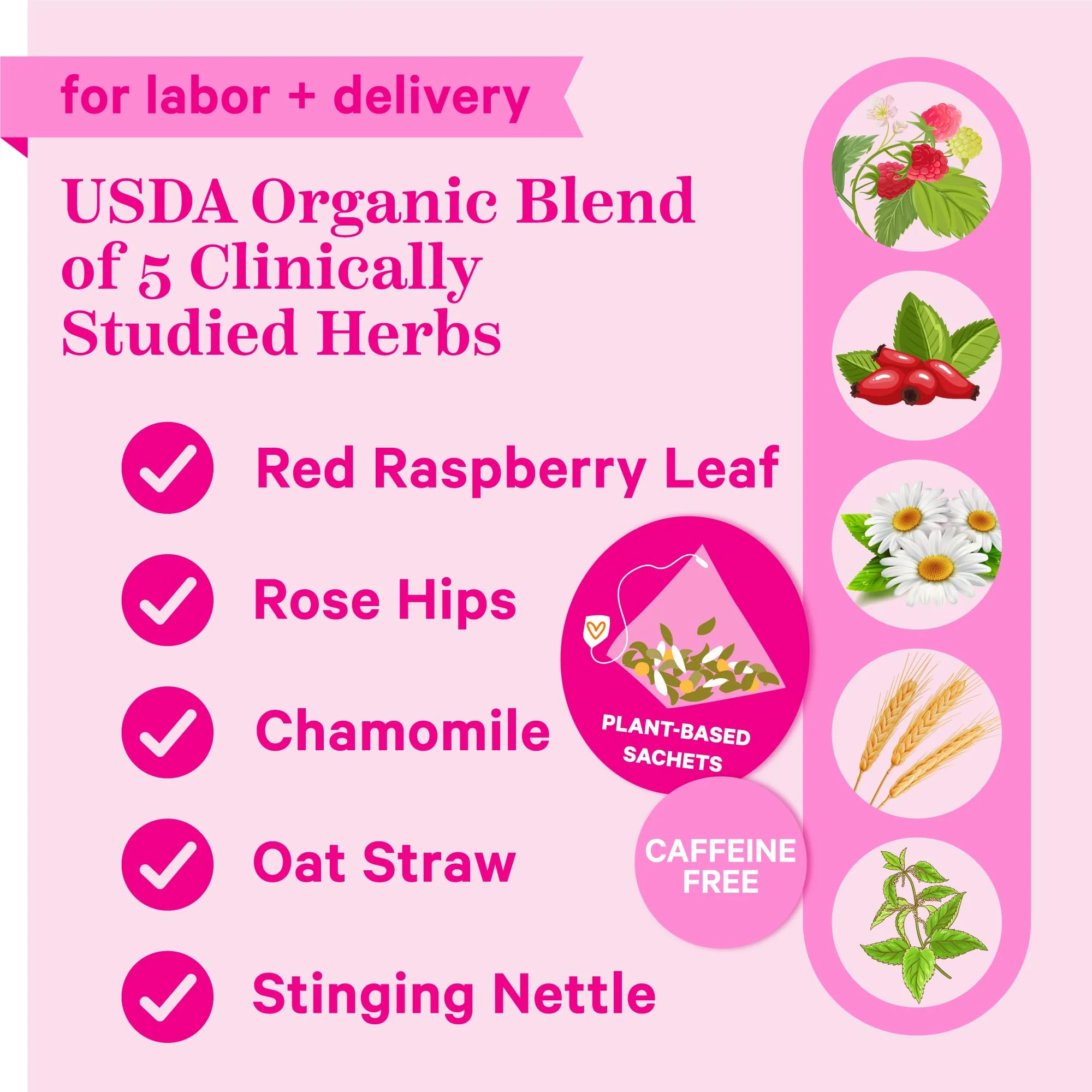 Pink Stork Labor Prep Tea, Organic Red Raspberry Leaf Tea with Chamomile and Rosehip, Caffeine-Free, Pregnancy Must Haves, Labor and Delivery Essentials, Third Trimester Pregnancy Tea - 15 Sachets - Image 6