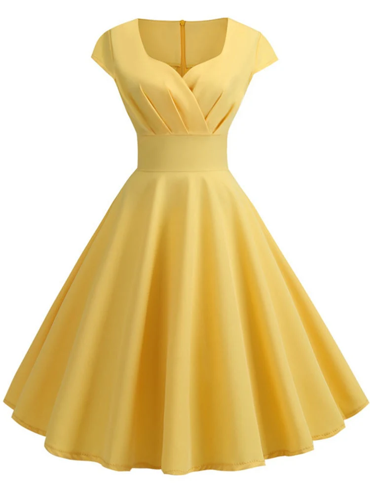 Pink Summer Dress Women V Neck Big Swing Vintage Dress Robe Femme Elegant Retro pin up Party Office Midi Dresses - Image 10