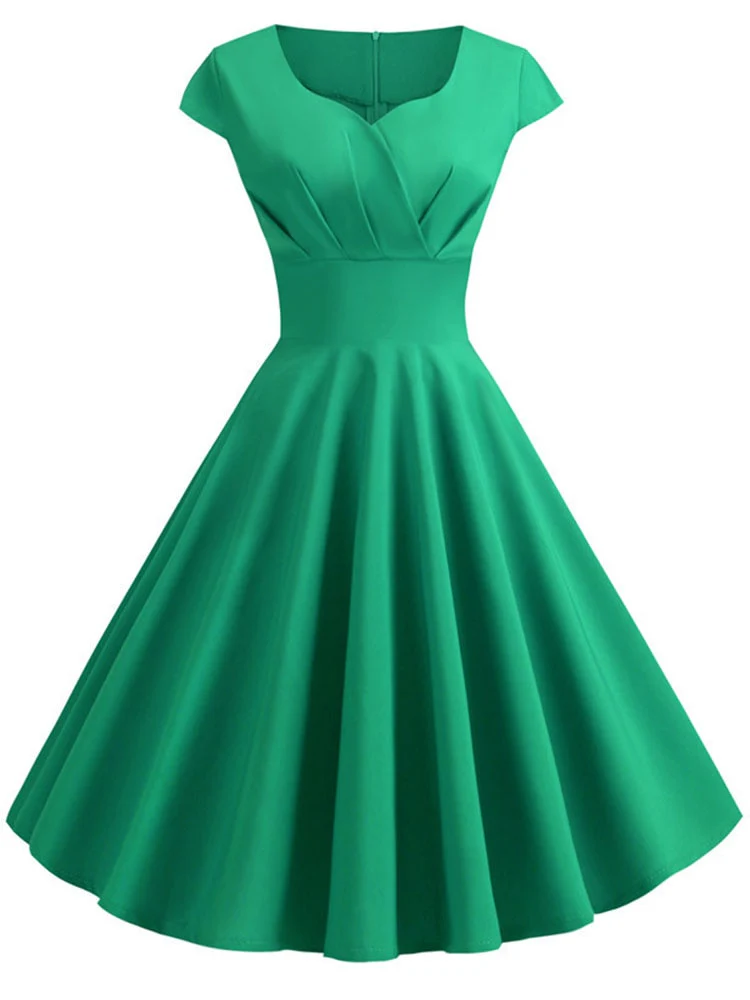 Pink Summer Dress Women V Neck Big Swing Vintage Dress Robe Femme Elegant Retro pin up Party Office Midi Dresses - Image 11