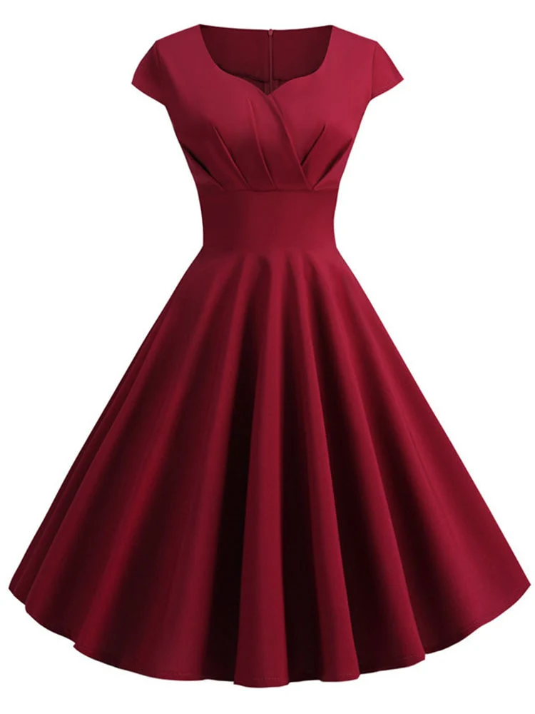Pink Summer Dress Women V Neck Big Swing Vintage Dress Robe Femme Elegant Retro pin up Party Office Midi Dresses - Image 12