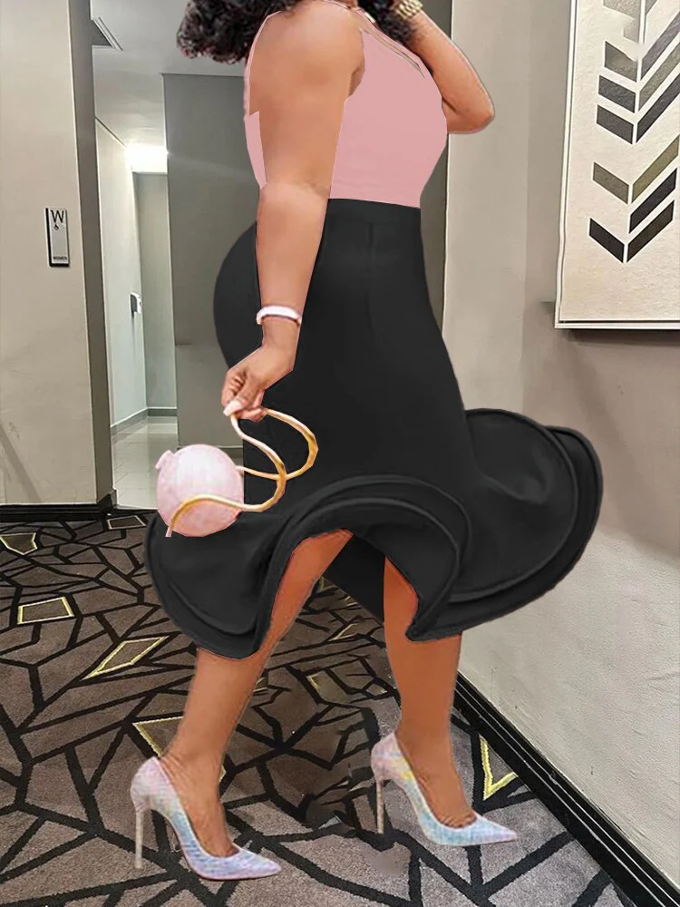 Pink Trumpet Skirt High Waist Women Sexy Package Hip Flare Fishtail Sheath Ruffles Elegant Party Event Occasion Femme Jupes 2023 - Image 2